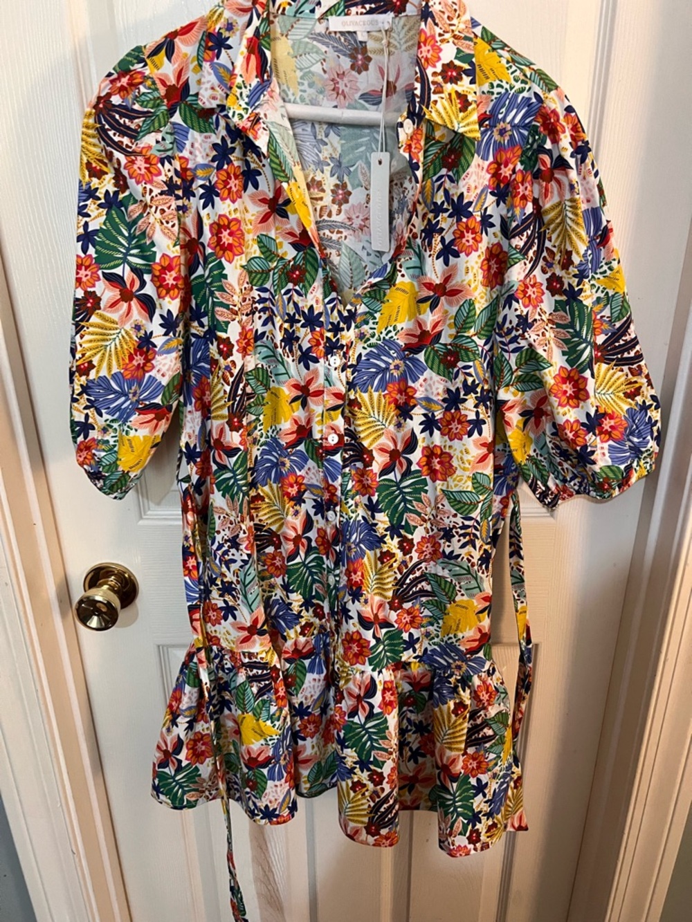 Olivaceous Multicolor Floral Mini Dress - White, Green, Yellow, Blue, Red